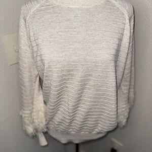 THE GREAT. Loop Fringe Crew Neck Sweater Oatmeal Wool‎ Blend Fisherman- (small)